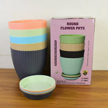 Round Plastic Flower Pot with Bottom Tray (5 Pcs Set / With Color Box)