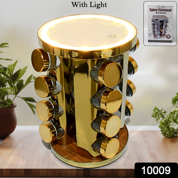 LED Spice Rack Organizer | 360° Rotating Tower with 16 Seasoning Jars