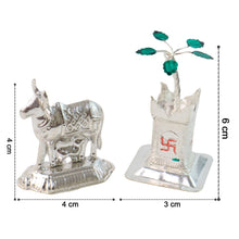 Silver-Plated Kamdhenu Cow & Tulsi Plant Pair – Pooja & Home Décor