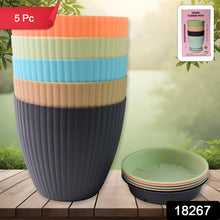 Plastic Flower Pot With Bottom Tray (5 Pcs Set)
