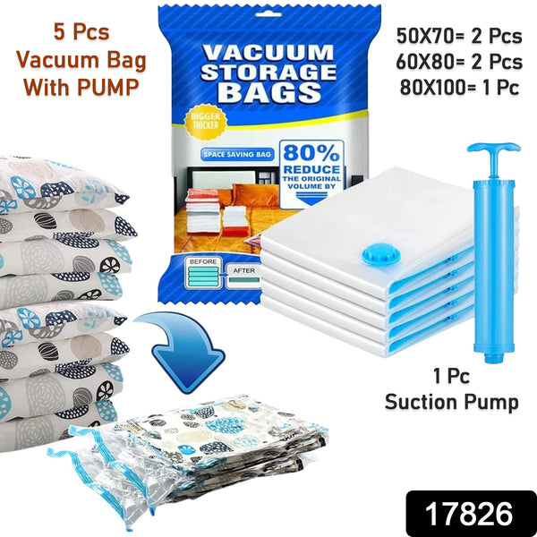 Vacuum Storage Bags with Suction Pump &amp; Shirt Clips