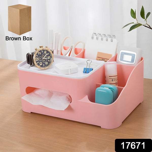 Tissue Paper Storage Holder &amp; Multi-Function Desk Organizer