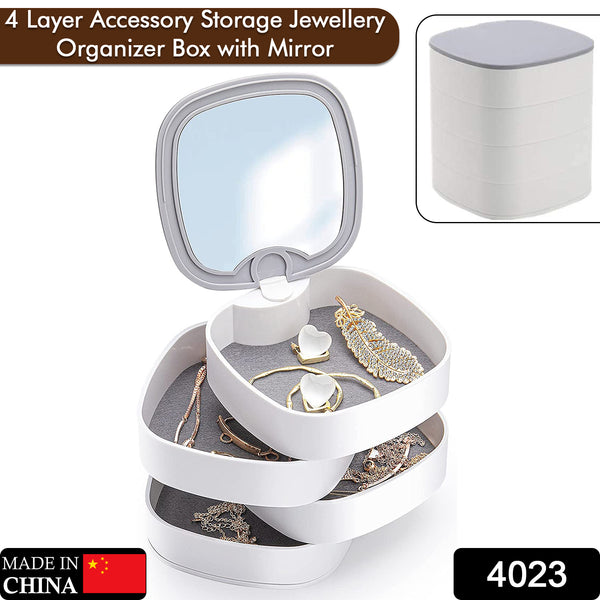 4 Layers Rotating Jewellery Storage Box with Mirror