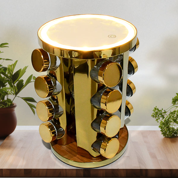 LED Spice Rack Organizer | 360° Rotating Tower with 16 Seasoning Jars